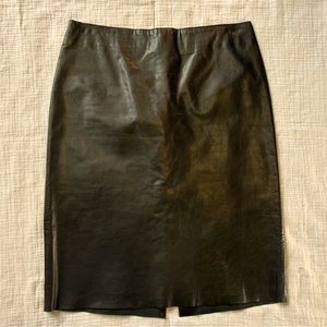 Theory Black Leather Pencil Skirt